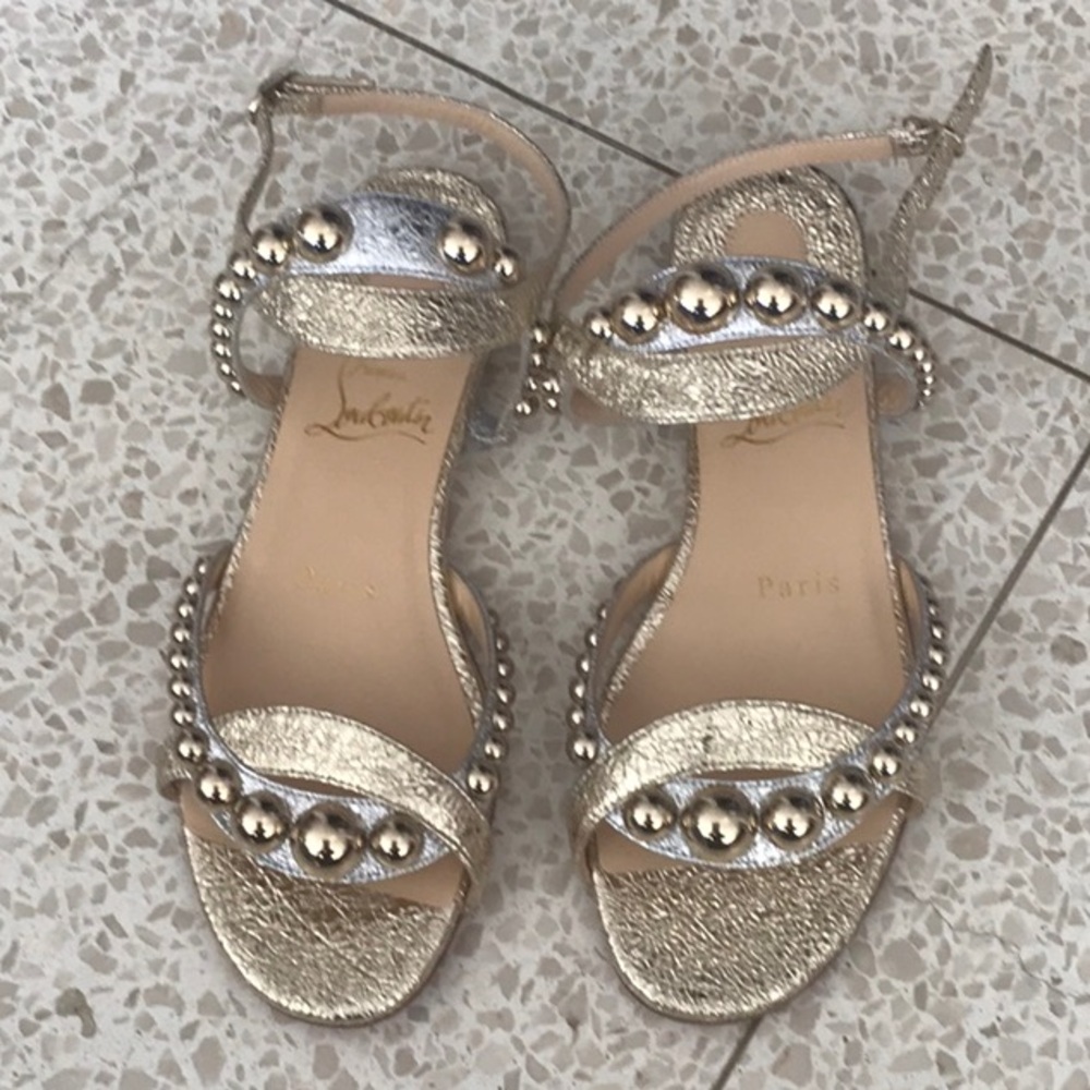 Christian Louboutin Gold Silver Sandals Paris. New newer worn.One missing sphere